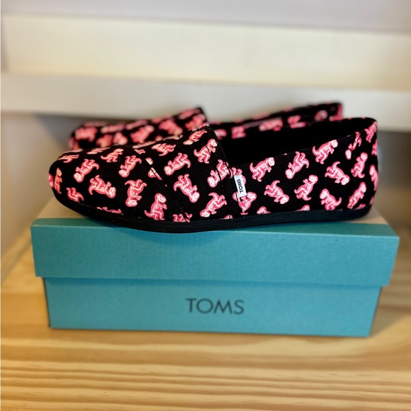 TOMS Glow-in-the-Dark Neon Pink T-Rex Skeleton print shoes - women’s size 5.5 - Picture 2 of 5